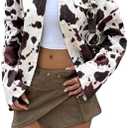 Floerns Women's Cow Print Jacket Long Sleeve Button Down Western Cowboy Coat Outerwear, L