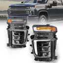 LED Headlight Assembly Compatible with Chevy Silverado 2500HD 3500HD 2020 2021 2022 2023 Factory Replacement Head Light Lamp Driver & Passenger Side (Left & Right Side(Pair))