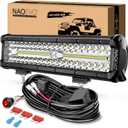 NAOEVO 12 Inch LED Light Bar, 300W 30000LM LED Offroad/Driving/Fog Lights with Wiring Harness Kit, Spot Flood Work Lights for Truck UTV ATV Golf Cart Boat (White)