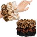 CEELGON Large Silk Satin Scrunchies for Women Big Scrunchies Jumbo Satin Hair Ties Oversized Hair Scrunchies for Thick Curly Hair Pack of 6 (Black, Champagne, Brown, Gold)