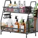 VITVITI 2-Tier Bathroom Organizer Countertop, Metal Wire Mesh Bathroom Counter Organizer Storage with Basket Hooks, Vanity Tray Shelf, Kitchen Spice Rack, Small Black