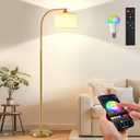 KQW Floor Lamp for Living Room with Remote,Dimmable Tall Standing Lamps,Modern Floor Light with Smart RGB Bulb,App Control,3 Color Temperatures,Fabric Shades,Gold Floor Lamp for Bedroom Office Corner