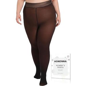 HONENNA Plus Size Fleece Lined Tights, Fake Transparent Curvy Winter Thermal Tights for Women under Dress, medias térmicas, Cocoa, 18