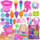 TOY Life 41-Pc Beach Sand Toy Set, Silicone Bucket & Shovels, Ages 3-8 | Complete sandbox play set, compact for beach travel, ideal for summer outdoor