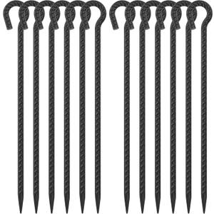 18 Inch Rebar Stakes 1/2" Diameter 12 Pack, Heavy Duty Tent Stakes with Loop, Ground Stakes for Camping Canopy Trampoline, Garden Tree Support, Dog Tie Out, Black