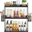 Bathroom Counter Organizer, Bathroom Countertop Organizer with Baskets, Vanity Organizers, Counter Shelf, Countertop Storage, Makeup Organizers (Black)