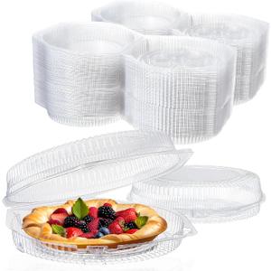 Soaoo 100 Pcs 9'' Plastic Disposable Pie Containers with Hinged Locking Lids Clear Flan Containers with Lids Round Pie Keeper Dessert Containers for Takeout Boxes Food Cake Doughnut Flan Storage