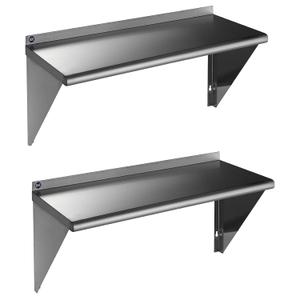 ROCKPOINT Stainless Steel Shelf 18 x 36 Inches 350lb, 2 Pack NSF Metal Commercial Shelves Wall Mount Floating Shelving with Backsplash for Restaurant, Kitchen, Home and Hotel, Silver