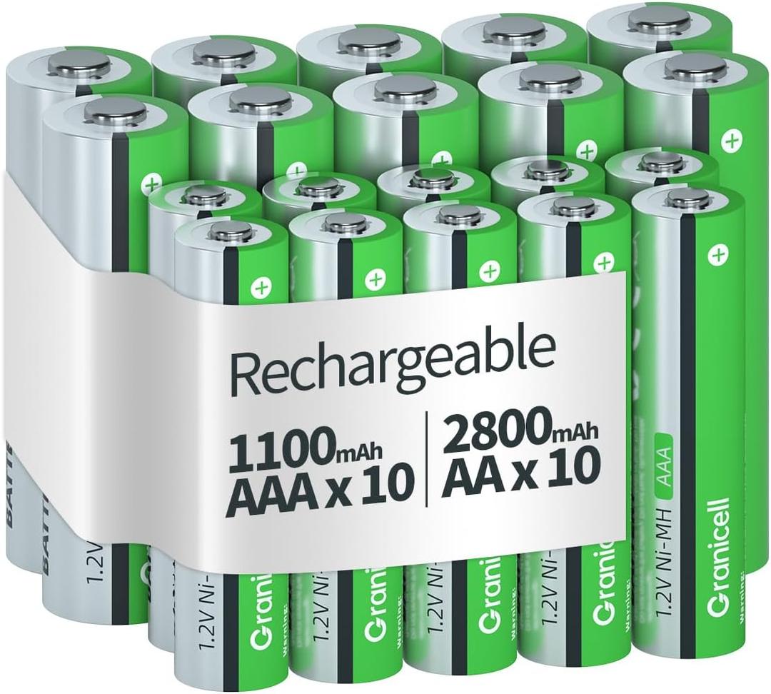 20 Sets AA AAA Rechargeable Batteries, High Capacity 10-Pack AA 2800mAh & 10-Pack AAA 1100 MAh, 1.2V NiMH Low Self Discharge