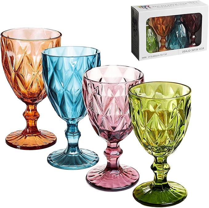 4 Pack Vintage Glasses, Plastic Reusable 12 Ounce Colored Water Goblets, Unique Embossed Pattern Unbreakable Stemmed Glasses, High Clear Wedding Party Bar Drinking Cups Black 4 Pack Vintage Glasses, Plastic Reusable 12 Ounce Colored Water Goblets, Unique Embossed Pattern Unbreakable Stemmed Glasses, High Clear Wedding Party Bar Drinking Cups Black