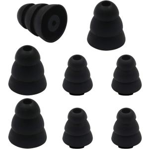 ALXCD Triple Ear Tip with 2mm Hole for Etymotic Shure Klipsch Earphone, 2 Sizes (S/L) 4 Pairs Triple Flange Silicone Earbud tip, Fit for Etymotic Shure Klipsch 2mm Hole[Black-4 Pair]