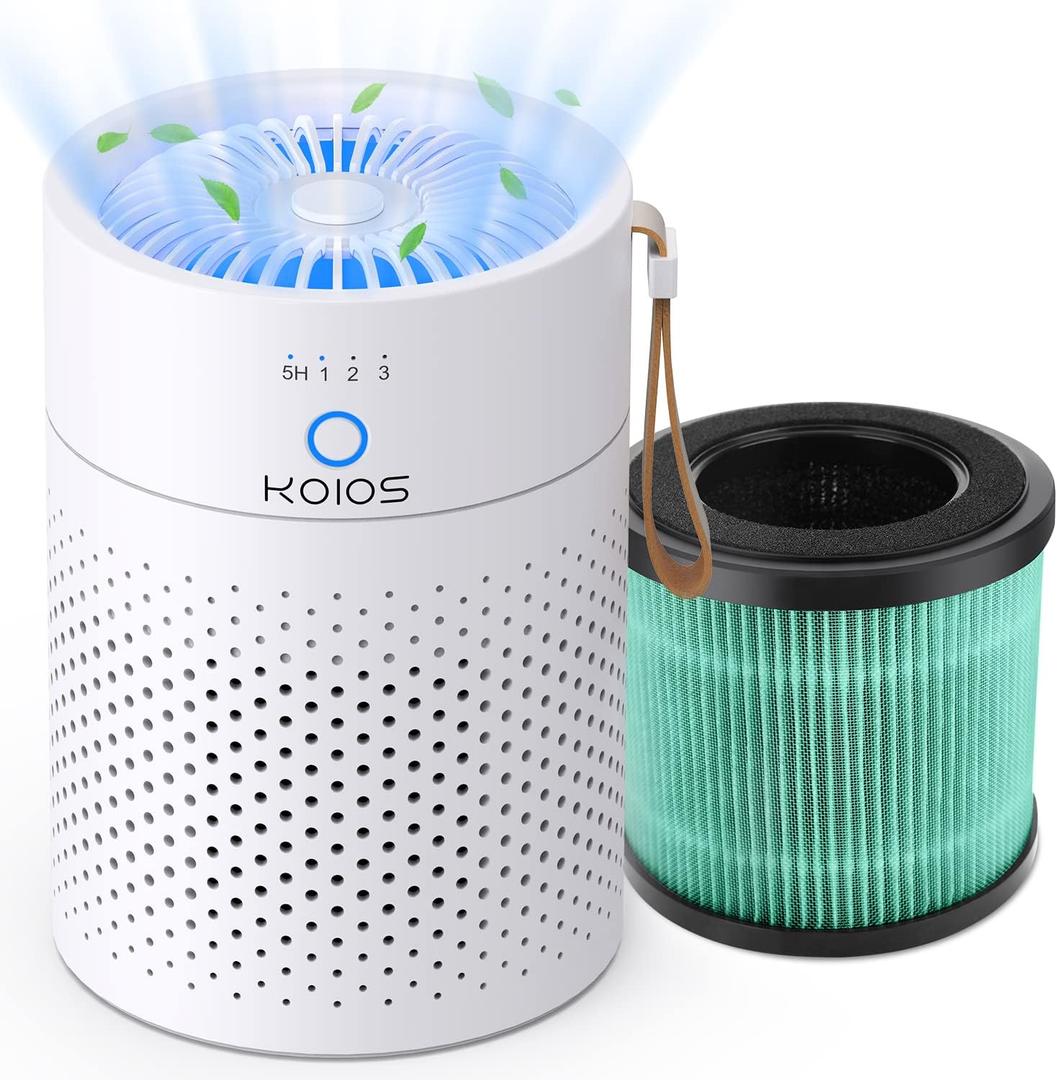 Air Purifier for Bedroom, KOIOS H13 True HEPA Filter Air Purifiers for Desktop Office Car Pets with USB Cable, Small Air Cleaner, Night Light, Timer, Remove 99.97% Smoke, Dust, Odors, Allergies, VOCs
