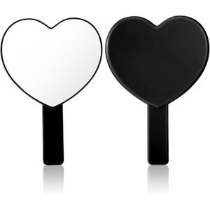 TIESOME Heart Shaped Handheld Mirror, Drop-Resistant Small Heart Mirrors with Handle Portable Travel Cosmetic Lash Mirror Hand Mirror for Women Valentine's Day Birthday(Black)