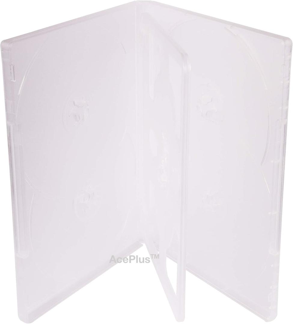 10-Pack Clear Multi-6 DVD Cases - 14mm Standard Thickness, Holds up to 6 Discs with Clear Wrap Around Sleeve for Graphic Liner; 10 Pieces