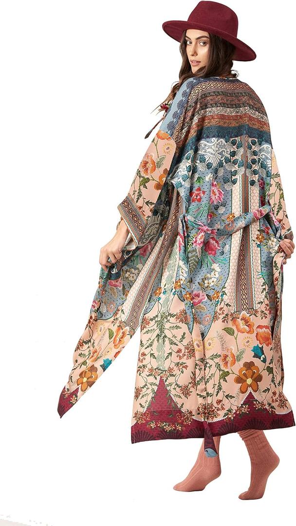 Women's Fashion Geometry Print Cover ups Tunic Kimono Cardigan Shawl, One Size