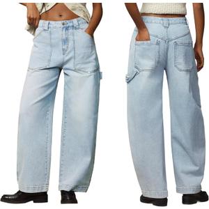 EMMIOL Womens Jorts Denim Shorts Y2k Vintage Baggy Mid Rise Bermuda Jeans Summer Knee Length Jort Short Pants (Blue)