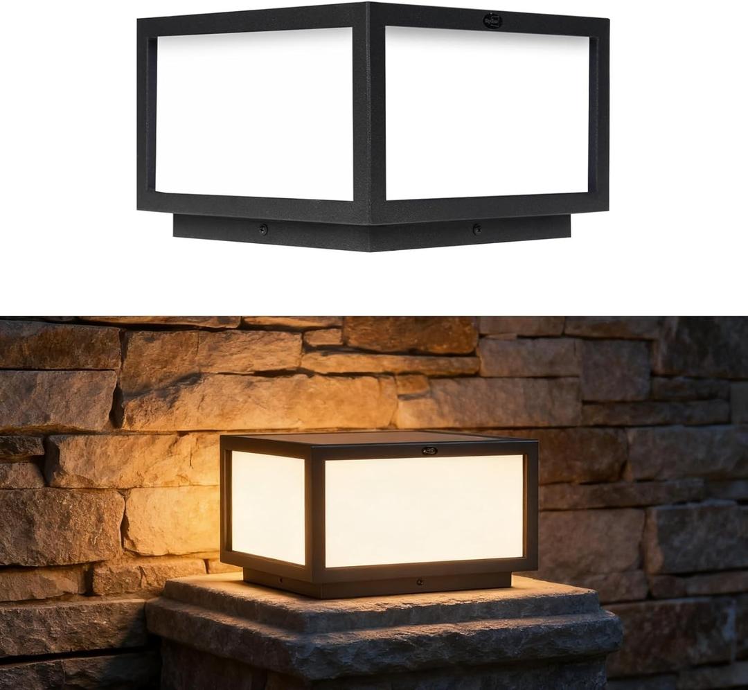 SkyGlow Solar Column Light, Stainless Steel LED IP55 Waterproof 10x10 Outdoor Pillar Lighting, Exterior Column Lamp Lanterns, Luxury Modern Post Cap Lights for Gate, Wall, Deck, Fence, Mail Box