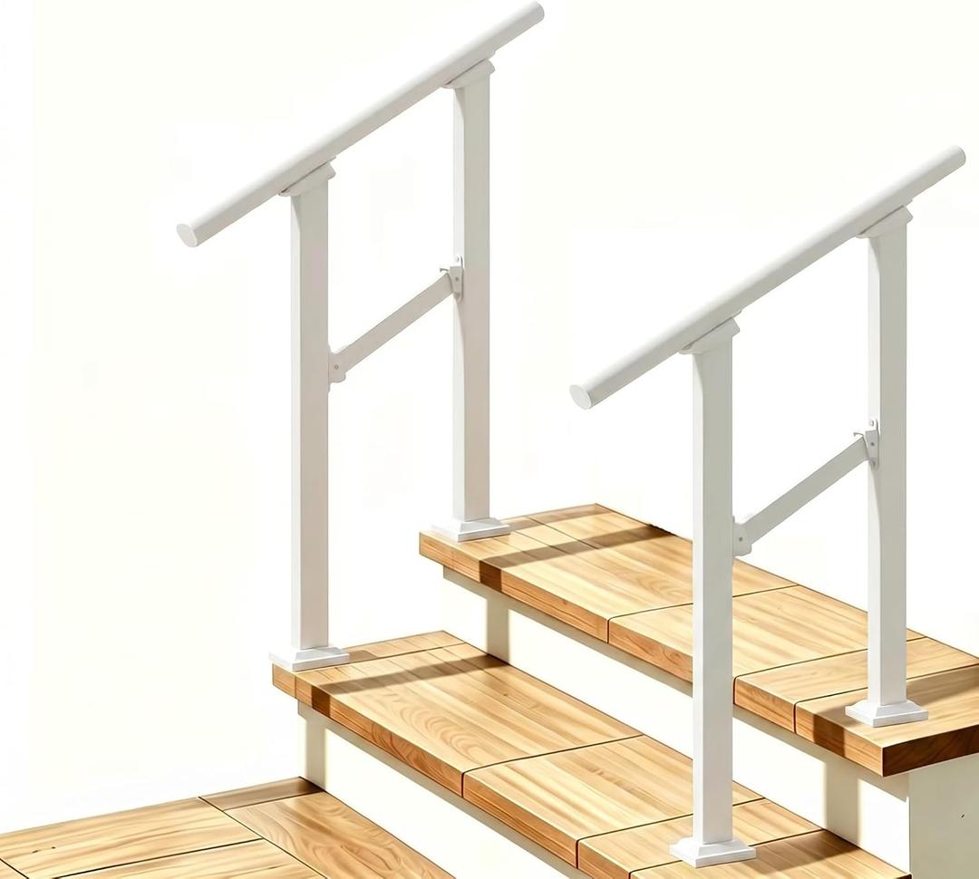 Hand Rails for Outdoor StepsStair Handrail & Indoor Stair Railing KitRailings for Outdoor Steps for Fence & Outdoor Steps (2, White-Straight, 2 Step)