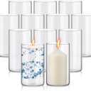 Gerrii 12 Pack Glass Cylinder Vases, Tall Clear Flower Vase for Centerpieces, Hurricane Floating Candle Holder Bulk for Wedding Table Home Formal Dinners Party Decor(6 x 3.35 Inch)