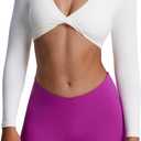 Aoxjox Long Sleeve Crop Tops for Women Sienna Twist Deep V Workout Cropped T Shirt Top Small
