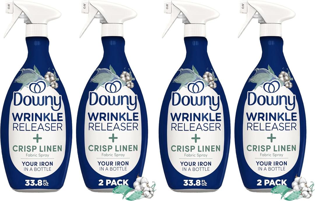 Downy Wrinkle Releaser Spray, All In One Formula, Removes Wrinkles, Static and Odor Eliminator, Crisp Linen Scent, 33.8 Fl Oz, (Pack of 4)