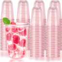 16oz Disposable Stemless Glasses,PET Disposable Drinking Cups,Cold Party Clear Plastic Wine Glasses for Parties Birthday,Wedding,Meeting,Christmas Party Supplies (100, Pink)