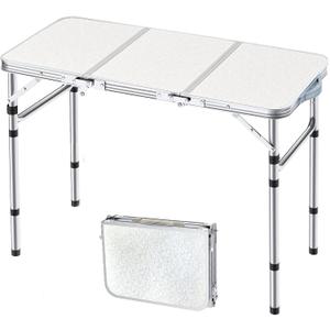 Yriuat Folding Camping Table 3ft Portable Pinic Table Adjustable Height Small Card Table Aluminum Foldable Lightweight with Carry Handle for Outdoor Indoor Hiking Camp BBQ Beach