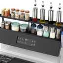 OTraki 2 Tier Strong Magnetic Oven Shelf 30 Inch Length Spice Rack Over The Stove Shelf with 2 Anti-Slip Mats Seasoning & 4 Hooks Kitchen Spice Storage Organizer Black