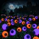 BrizLabs 6 Pack 36 LED Halloween Solar Eyeball Lights, 2 Modes Outdoor Halloween Pathway Lights, Solar Spooky Path Light Waterproof, Swaying Firefly Lighting for Yard Garden Lawn, Orange & Purple