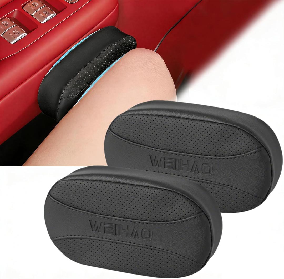 2PCS Car Knee Cushion Pad, Car Door Knee Pad Rest Cushion, Center Console Car Knee Pad Protector, Memory Foam Compact Knee Support with Hook & Loop, Nappa Leather Car Knee Support Cushion (Black)