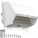 Dryer Vent Cover Outside 5 Inch, Dryer Vent Cover for Exterior Wall, External Extractor Wall Vent Exhaust Vent Cover with Screen and Damper, Dryer Vent Cap for Duct House Kitchen Range Hood AC, White