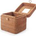 Rattan Tissue Box Cover Natural Woven Facial Napkin Holder Square with Lid 5.7 x 5.7 x 5.5 Inch (Natural)