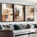 ASDCEUTICALS Large Canvas Wall Art - Brown and Beige Abstract Pictures for Living Room Vintage Wall Decor Retro Rustic Paintings Black Float Framed for Bedroom Dinning Room 24" X 36" X 3 pcs