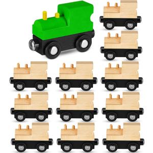 12 Pcs Unfinished DIY Wooden Trains Magnetic Unpainted Wooden Train Cars Toys for Railway Paint Project, Birthday Party Decorations Back to School Crafts Gifts Supplies (Classic)