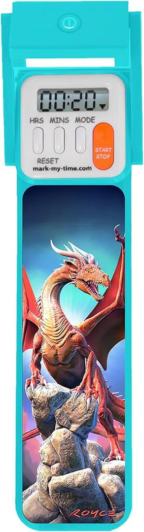 Mark-My-Time Digital Bookmark and LED Book Light - Timer and Bookmark for Kids with LED Book Light, Cool Bookmarks and Reading Incentives, Christmas Gift & Stocking Stuffer - Dragon