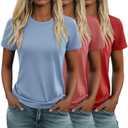 Huukeay 3 Pack Women's Cotton T Shirts Casual Short Sleeve Tunic Tops Crewneck Summer Plain Basic Loose Fit Tee, M