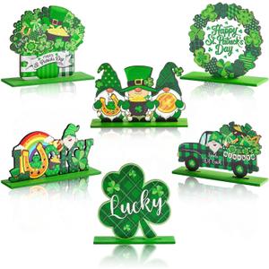 6 Pcs Wooden Table Sign Decoration Wood Tabletop Centerpiece Table Decorations for Party Farmhouse Home Tiered Tray Decor Gifts St. Patrick's Day