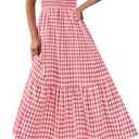 PRETTYGARDEN Womens Summer Dress Casual Square Neck Ruffle Strap Gingham Smocked Midi Flowy A Line Beach Vacation Sun Dresses, Size Large