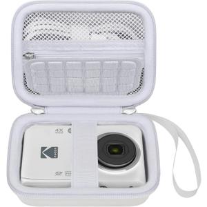 Elonbo Camera Carrying Case for KODAK PIXPRO FZ55 / FZ53 / FZ45 / FZ43 16MP Digital Camera, Vlogging Camera Storage Holder Travel Bag, Mesh Bag Fits Batteries, Cable, Memory Card, White