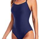 Tempt Me Athletic One Piece Swimsuits for Women Training Sport Tummy Control Bathing Suits (Blue, S)