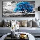 Blue Tree Canvas Wall Art - Modern landscape Paintings for Living Room, Bedroom Wall Decor, Framed Wall Art for Home or Office Decoration, Large Wall Art 60x30in, 58"L x 28"W