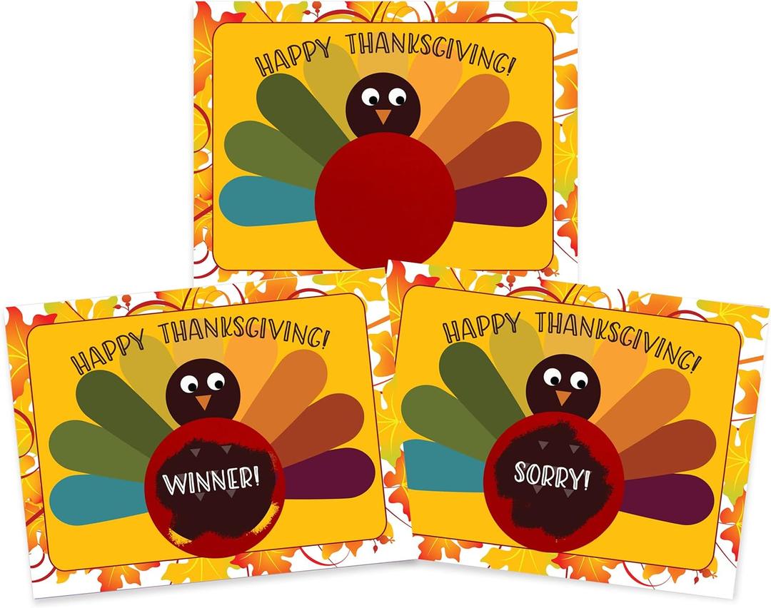 My Scratch Offs - 26 Pack Thanksgiving Turkey Friendsgiving Scratch Off Cards for Family Games, Thank You Cards Small Business, Party Games & Door Prizes