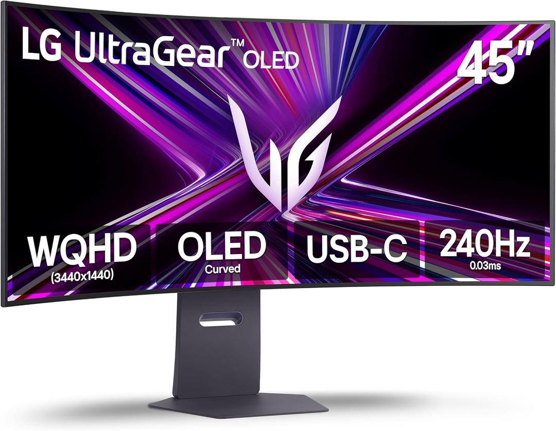 LG 45GX900A-B 45-Inch Ultragear WQHD (3440 x 1440) OLED Curved Gaming Monitor, 240Hz, 0.03ms, NVIDIA G-Sync, VESA DisplayHDR True Black 400, HDMI 2.1, DisplayPort, USB Type-C PD 65W, Black