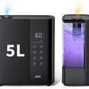 JRD Warm & Cool Mist Humidifiers for Bedroom 5L, Quiet Ultrasonic Air Humidifier Fast Symptom Relief, 50H Runtime, Oil Diffuser, 12H Timer, 7 Color Light for Large Room, Office, Baby, Plants-Black