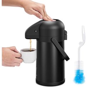 Airpot Coffee Carafe for Keeping Hot - 64 OZ/ 2.0L Coffee Dispenser with Pump - Insulated Stainless Steel thermal carafe for Hot Drinks Water Tea Chocolate - Hot Beverage Dispenser for Parties (Black-1 Pack)