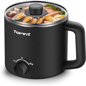 Topwit Hot Pot Electric, Electric Pot, 1.6L Ramen Cooker, Multifunctional Cooker for Pasta, Shabu-Shabu, Oatmeal, Soup and Egg with Over-Heating Protection, Boil Dry Protection, Black