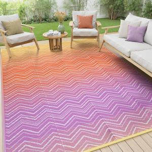 Lahome Waterproof Outdoor Rug 8x10, Reversible Outdoor Plastic Straw Rug for Patios, Outside RV Mat Carpet for Deck Porch Backyard Balcony Picnic Trailer (Orange/Purple, 8' x 10')