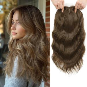 Hair Topper, 3D Hair Toppers for Women, Middle Part Clip in Bangs 16 Inch Synthetic Curly Wavy for Women Daily.