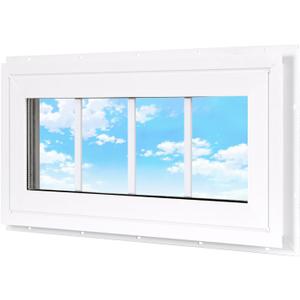 Vinyl Transom Household Window, 10" x 23" Double Pane Fixed Window with Grids and Tempered Glass for House, Garage (White)