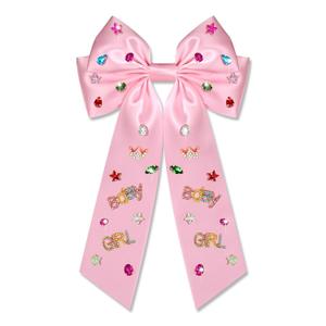 9 x Birthday Hair Bows for Women Crown Birthday Girl Hair Bow Clips Crystal Pearl Star Jeweled Big Hair Bows Pink Bow Satin Hair Ribbons Hair Accessories Gifts Party Favors (Pattern B2)
